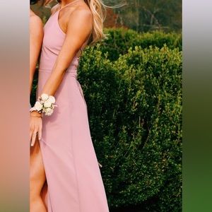 Halter mauve slit and open back floor length dress